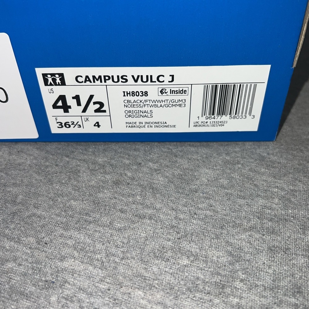 Adidas Campus Vulc J Black White Retro Sneakers Womens 6.5 Kids 4.5 IH8038 - Picture 15 of 16